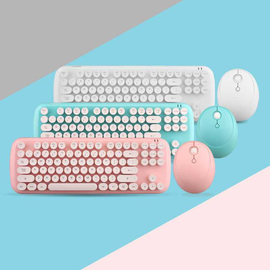 Wireless Keyboard And Mouse Set Girls Color Retro teclado Neus Nooks